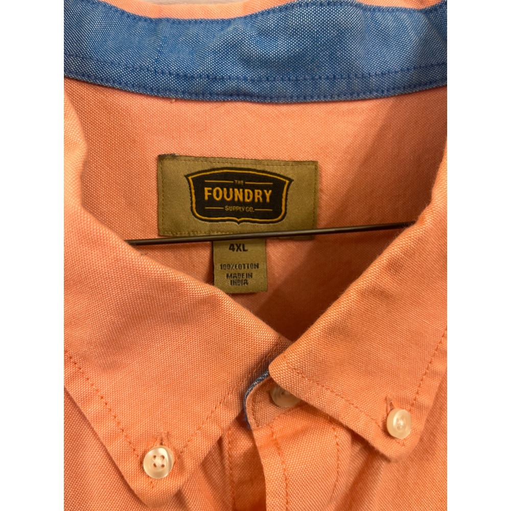 The Foundry Supply Co Mens 4XL Peach Coral Cotton Short Sleeve Button Down Shirt - Picture 2 of 4